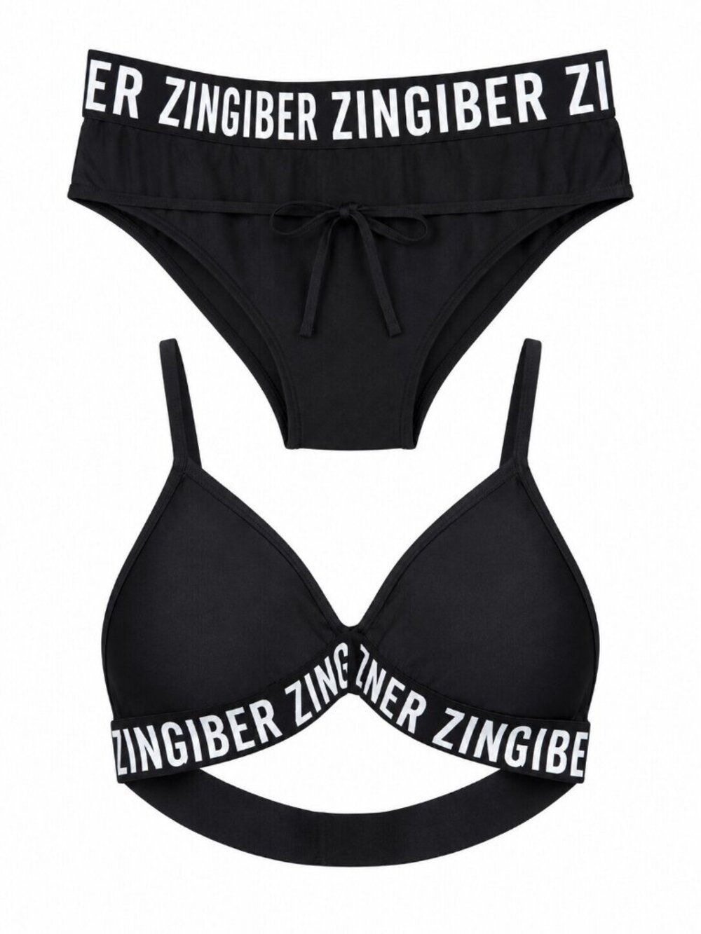 ZINGIBER Black Bikini Set Logo Band Halter Top Cutout Bottom Size S